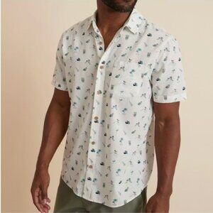 Marine Layer S/S Pohaku Island Print Shirt Men's Small White Tropical Vacation